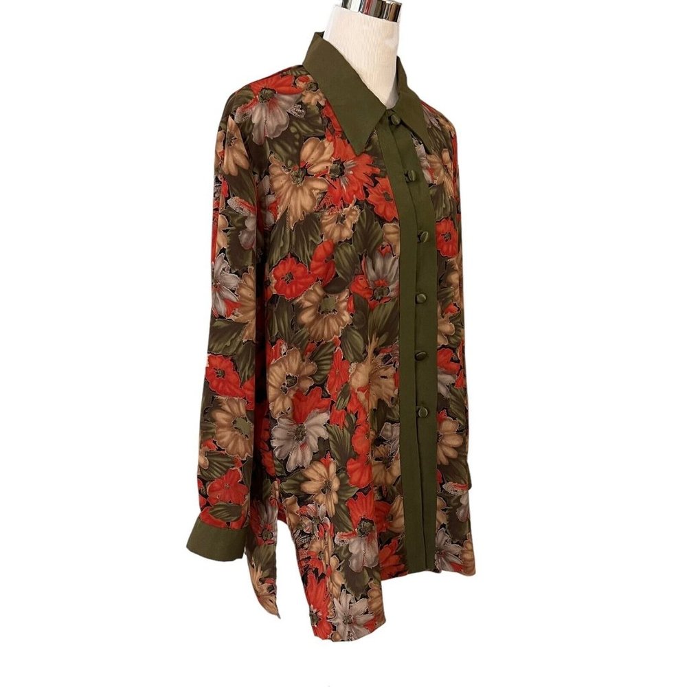 Michael Mims Kathy Cole Floral Tunic Blouse Top Size Large Vintage 1970s